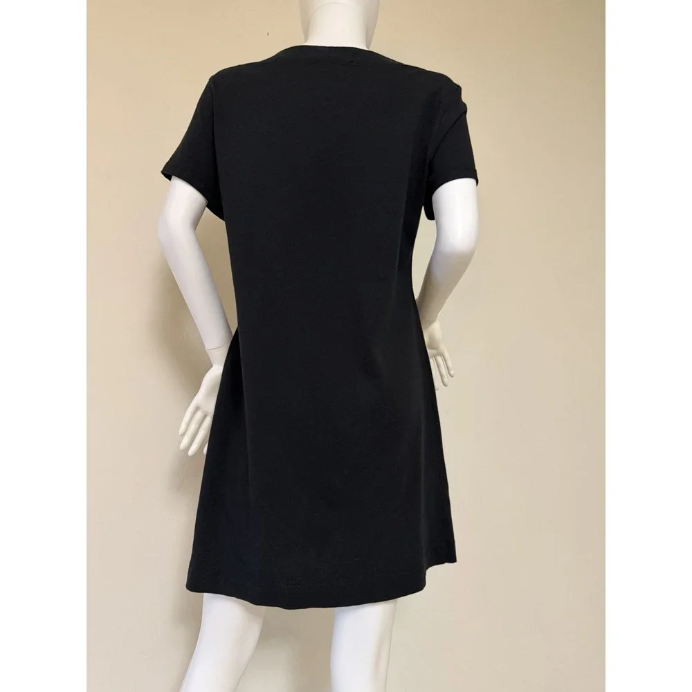 Rare Love Moschino Black 100% Cotton T Shirt Dress With Rhinestone Design US 12
